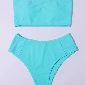 SHEIN, high wasted blue bandeau bikini